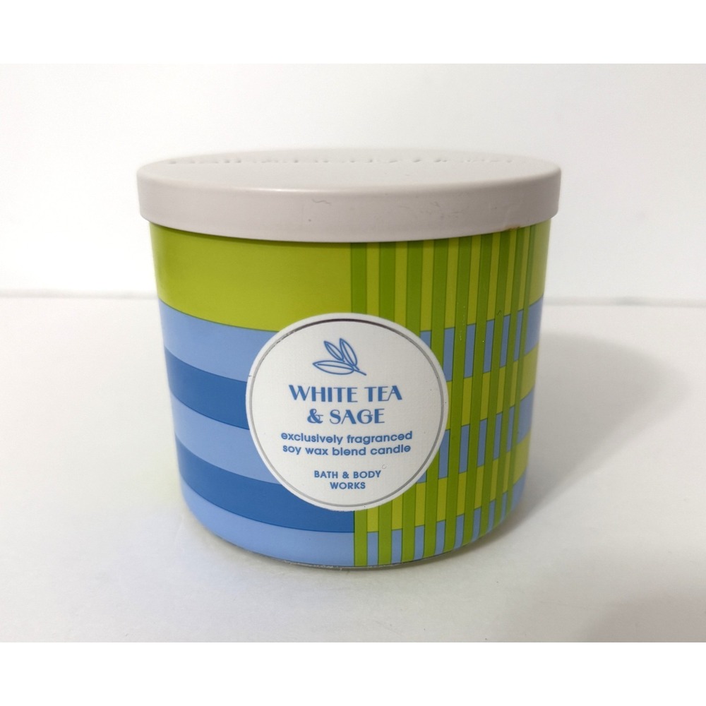 Bath and Body Works 3 Wick Candle White Tea & Sage Scented NEW